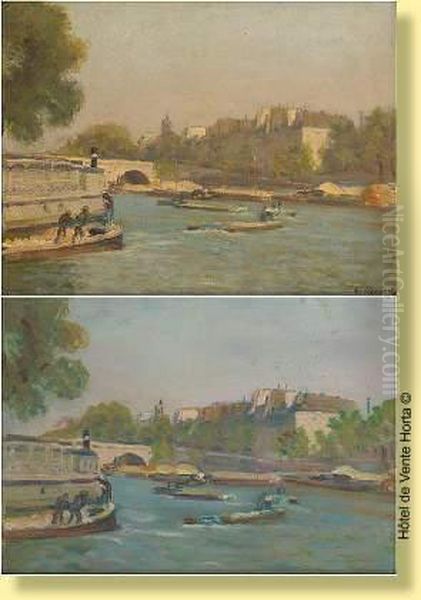 Trafic Fluvial Oil Painting by Camille Boiry