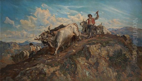 Le Sillon En Montagne (after Bourlard) Oil Painting by Jules Postel