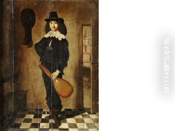 A Lute Player Oil Painting by Hendrick Gerritsz. Pot