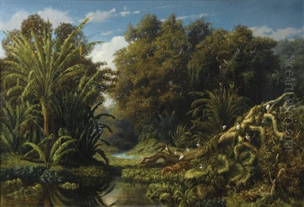 Vue D'une Riviere, Probablement A Madagascar Oil Painting by Adolphe Martial Potemont