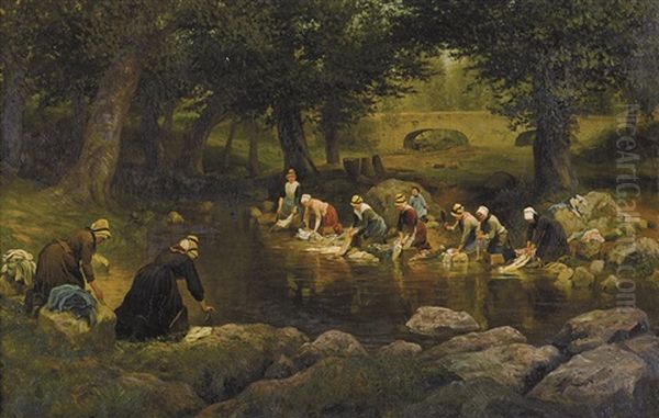 Washer Women In Versailles Oil Painting by Adolphe Martial Potemont