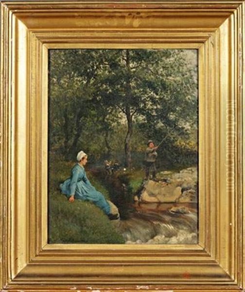 Scene De Peche Oil Painting by Adolphe Martial Potemont