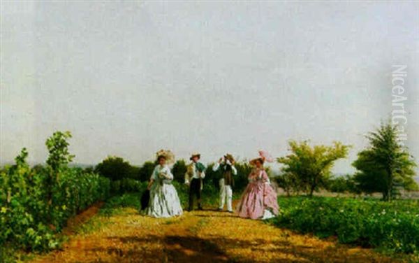 A Walk Among The Vines In Summer Oil Painting by Adolphe Martial Potemont
