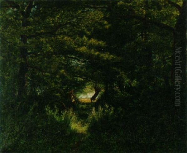 Dichte Waldlandschaft Mit Einem Holzfaller Oil Painting by Adolphe Potter