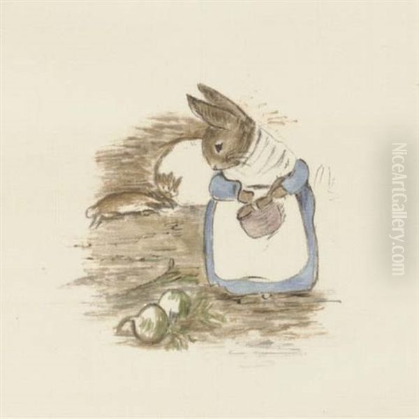 Peter Never Stopped Running Or Looked Behind Him Till He Got Home To The Big Fir-tree. Oil Painting by Helen Beatrix Potter