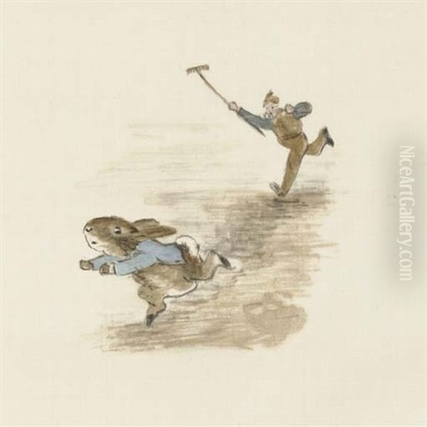 Mr. Mcgregor Was On His Hands And Knees Planting Out Young Cabbages... Oil Painting by Helen Beatrix Potter