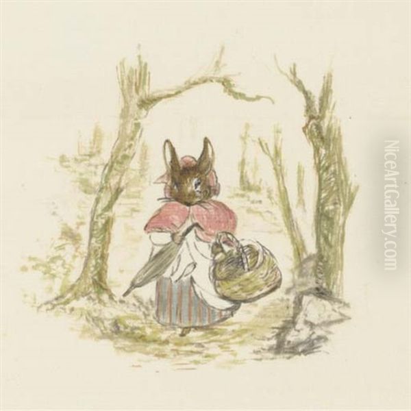 Then Old Mrs. Rabbit Took A Basket And Her Umbrella... Oil Painting by Helen Beatrix Potter