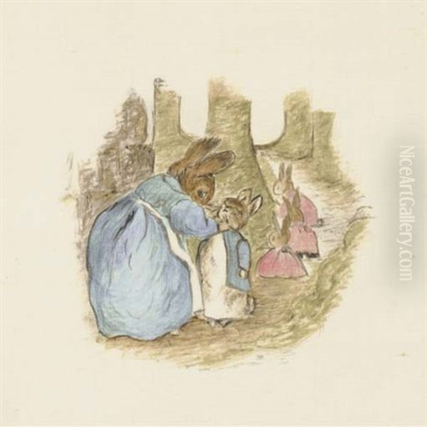 Now Run Along, And Don't Get Into Mischief... Oil Painting by Helen Beatrix Potter