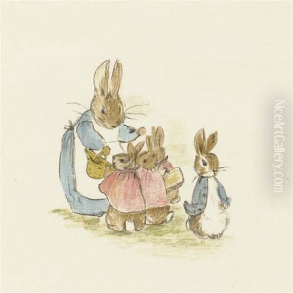 Now, My Dears, Said Old Mrs. Rabbit One Morning... Oil Painting by Helen Beatrix Potter
