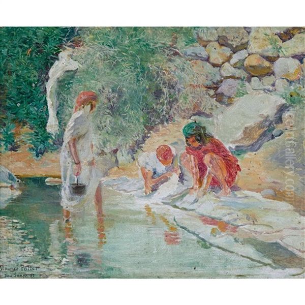 Wascherinnen Am Ufer Bei Bou Saada In Algerien Oil Painting by Maurice Potter