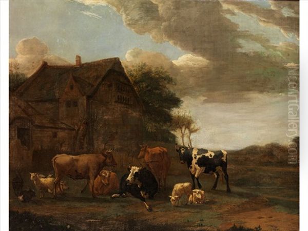 Kuhe Vor Einem Strohgedeckten Bauerngehoft Oil Painting by Paulus Potter
