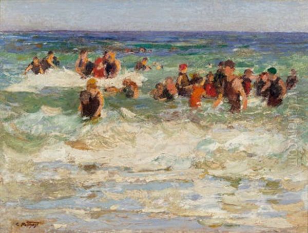 Swimming Lesson In The Surf Oil Painting by Edward Henry Potthast
