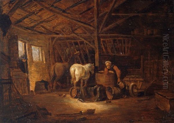 Stallinterieur Mit Bauerlichem Paar Oil Painting by Hendrick Potuyl