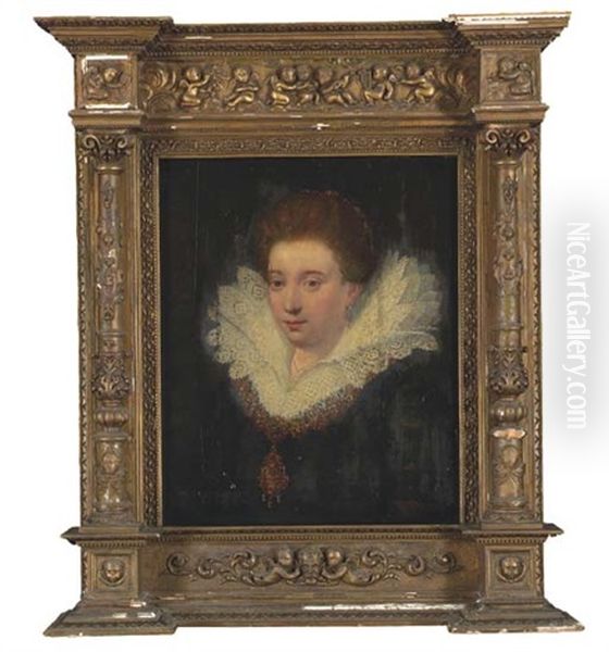 Portrait Of A Lady With A White Lace Collar And An Elaborate Jewelled Necklace Oil Painting by Frans Pourbus the younger