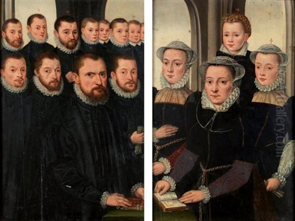 Portrait D'un Pere De Famille, De Ses Proches Et De Ses Garcons Et Mere Et Ses Trois Filles (2 Works) Oil Painting by Pieter Pourbus