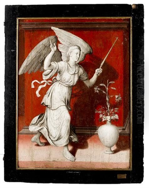 The Annunciating Angel (+ The Death Of The Virgin; 2 Works From A Triptych) Oil Painting by Pieter Pourbus