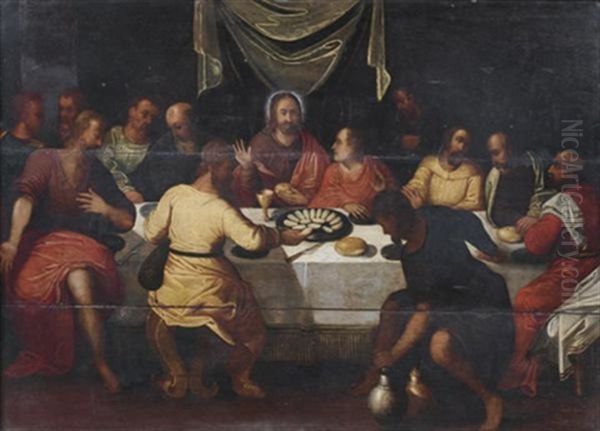 La Cene (in 3 Parts) Oil Painting by Pieter Pourbus