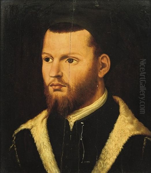 Portrait Of A Gentleman In A Fur-lined Black Costume Oil Painting by Pieter Pourbus