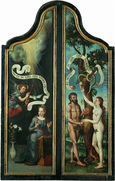 L'annonciation (+ Adam Et Eve; 2 Dbl-sided Works, Forming The Wings Of A Triptych) Oil Painting by Pieter Pourbus