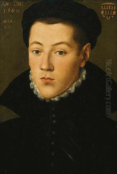 Portrait Of A Young Man (member Of The Overstolz De Efferen Family Of Cologne?) Wearing Black Costume With White Collar Oil Painting by Pieter Pourbus