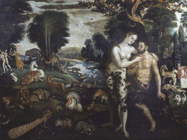 Adam Et Eve Dans Le Jardin D'eden Oil Painting by Pieter Pourbus