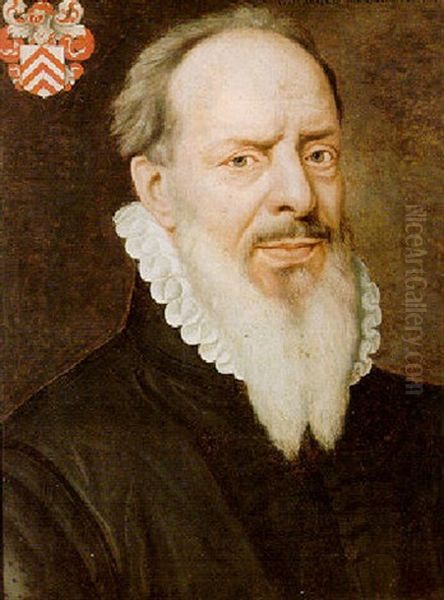 Portrait Of Augustin Van Lyere, Aged 70, With The Arms Of Van Lyere Of Flanders Oil Painting by Pieter Pourbus