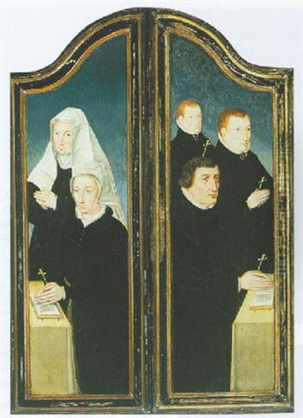 Three Male And Two Female Donors Oil Painting by Pieter Pourbus