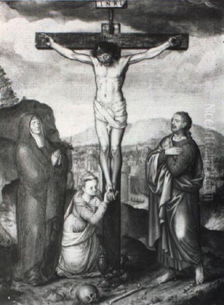 The Crucifixion With The Virgin Mary, Mary Magdalene And St. John Oil Painting by Pieter Pourbus