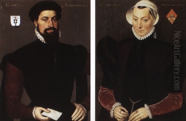 Portraits Of A Gentleman Of Vere (verre?) And Of His Wife Oil Painting by Pieter Pourbus