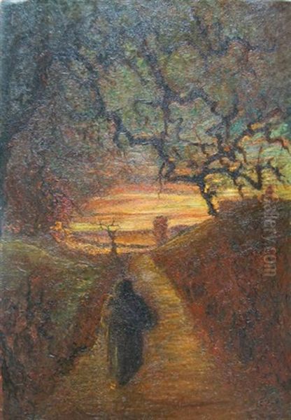 Personnage Dans Un Chemin La Nuit Oil Painting by Leon Pourtau