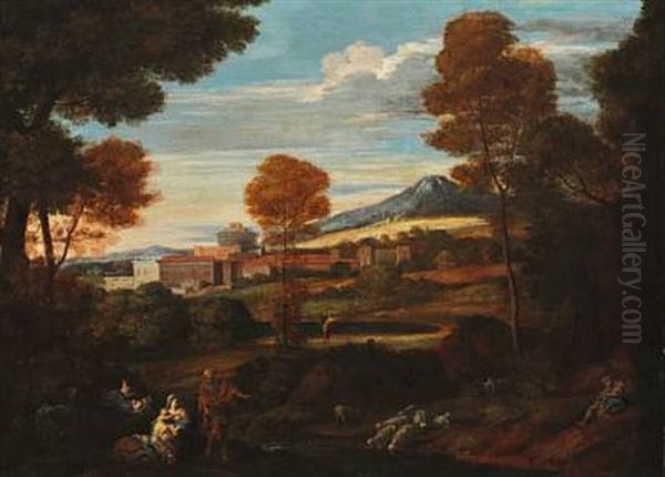 Italian Landscape With The Flight Into Egypt Oil Painting by Nicolas Poussin