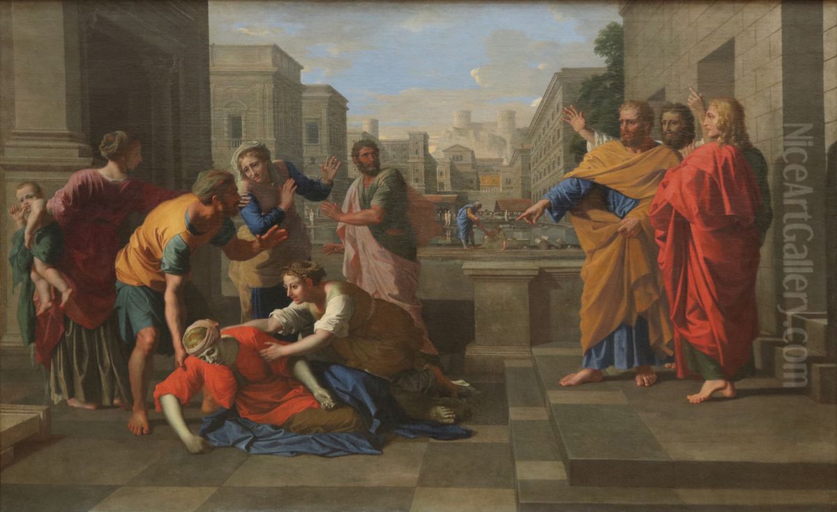 La Mort De Saphire Oil Painting by Nicolas Poussin
