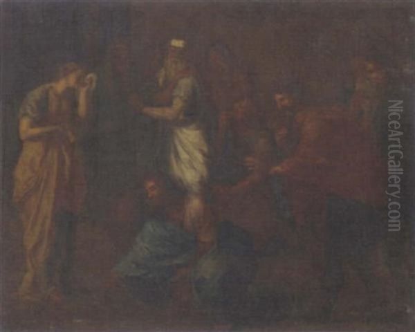 Christ And The Woman Taken In Adultery Oil Painting by Nicolas Poussin