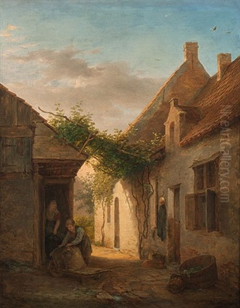 Abendliche Stimmung Vor Dem Haus Oil Painting by Martinus Pouwelsen