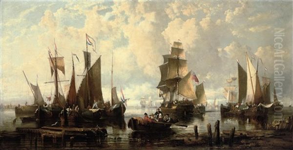 A Crowded Harbor With The Dutch Fishing Fleet Back From The Fishing Grounds Oil Painting by Charles Martin Powell