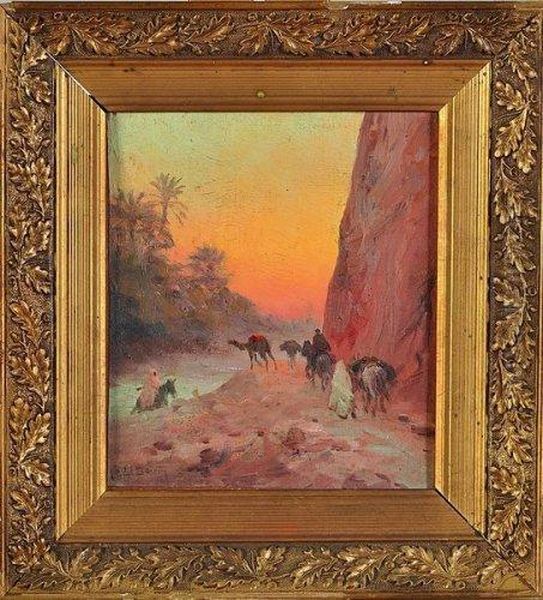 la Caravane Devant L'oued Oil Painting by Emile Boivin