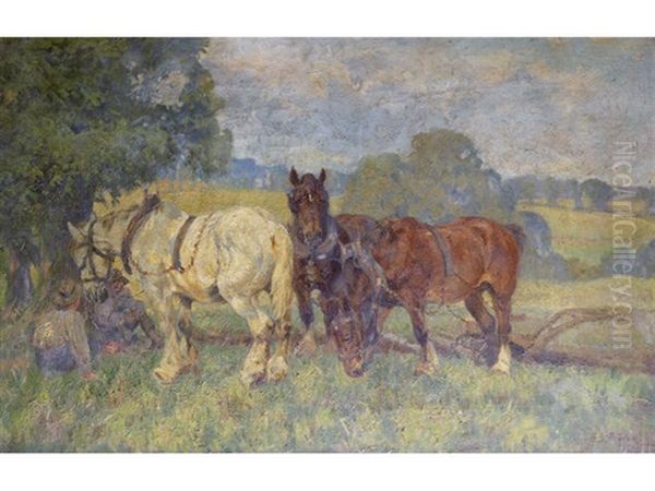 Field Labourers At Rest Oil Painting by Harold Septimus Power