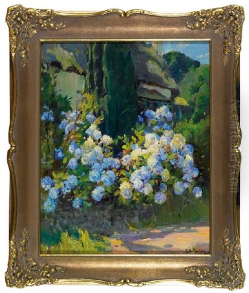 Hydrangeas Grace Entrance Of Old Home Oil Painting by Harold Septimus Power