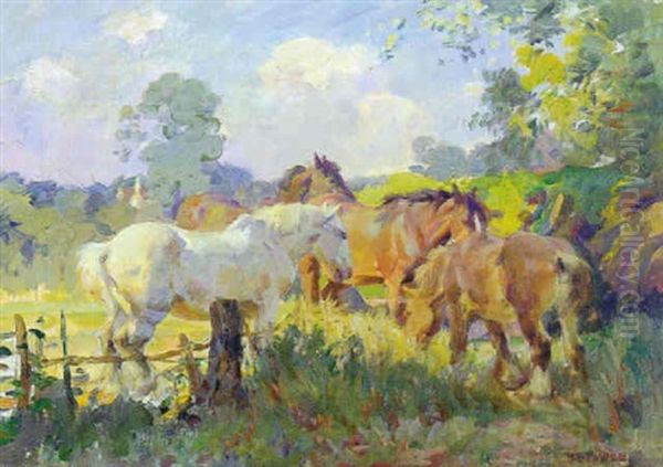 Horses In The Sunlight Oil Painting by Harold Septimus Power