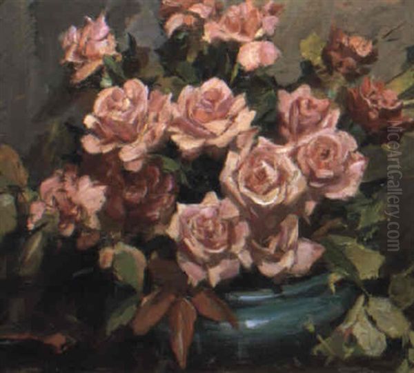 Bowl Of Roses Oil Painting by Harold Septimus Power