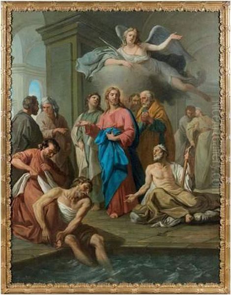 Le Christ Guerissant Le Paralytique A La Piscine De Bethesda Oil Painting by Antoine Boizot (or Boyzot)