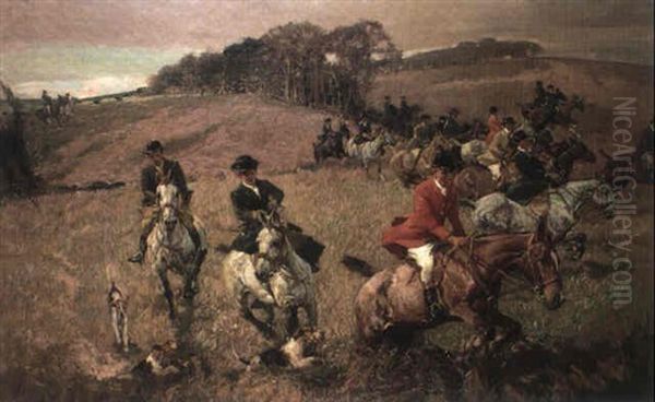 A Fox Hunt In The Midlands, 1912 Oil Painting by Harold Septimus Power