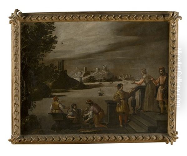 Paesaggio Fluviale Con Sbarco A Palazzo (river Countryside With A Landing By A Palace) Oil Painting by  Pozzoserrato