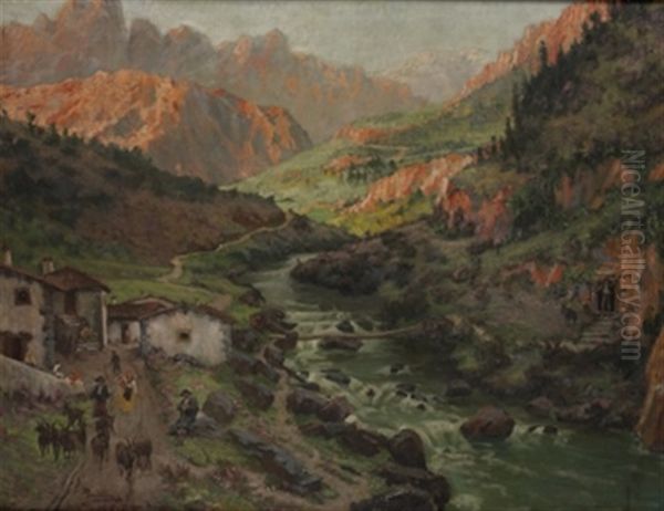 Paisaje Del Pirineo Aragones Oil Painting by Miguel Pradilla Gonzalez