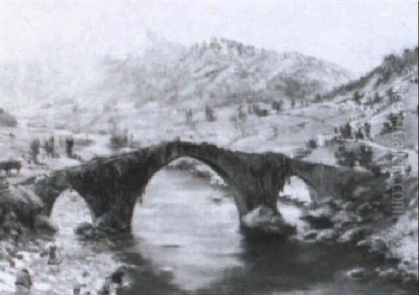 Lavandera En El Rio Oil Painting by Francisco Pradilla y Ortiz