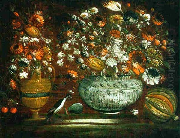 Blumen- Und Fruchtestilleben Oil Painting by Blas de Ledesma Prado