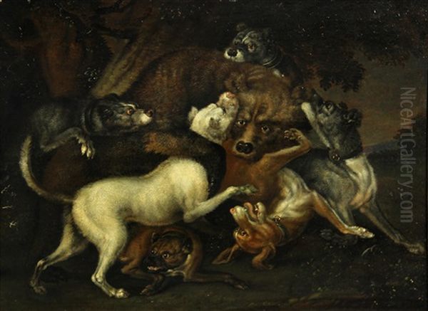 Hounds Attacking A Bear Oil Painting by Wenzel Ignaz Prasch