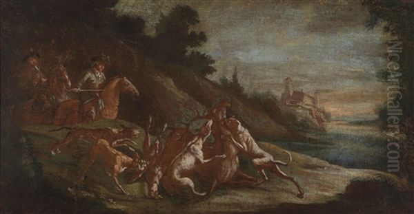 Eine Hirschjagd Oil Painting by Wenzel Ignaz Prasch