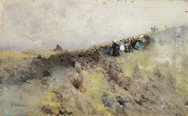 The Wedding Procession Oil Painting by Attilio Pratella