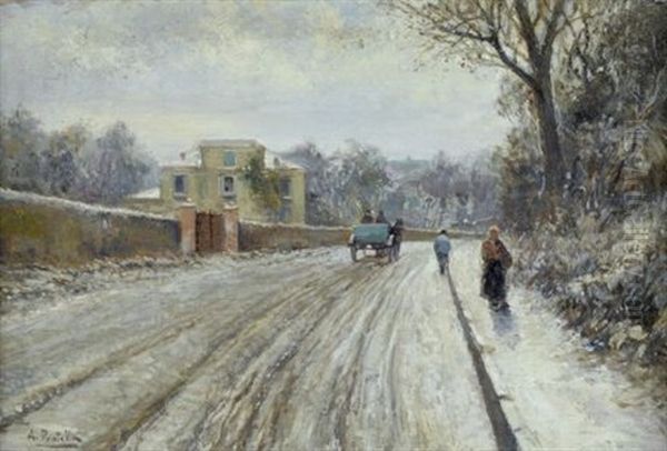 Strada Innevata Oil Painting by Attilio Pratella
